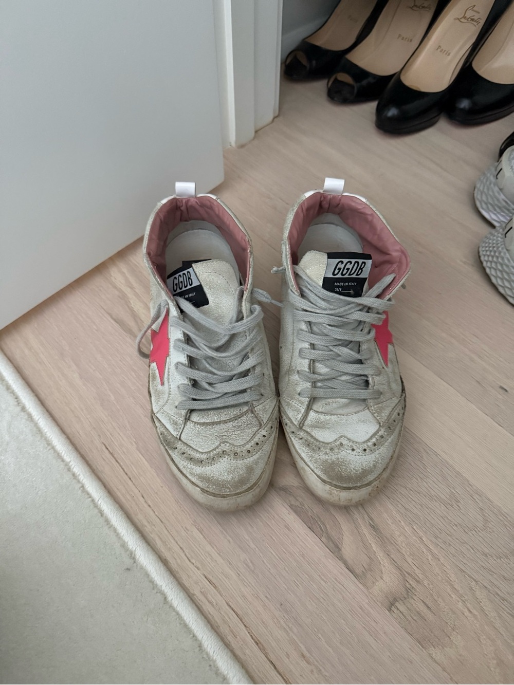 Golden goose pink and white sneakers